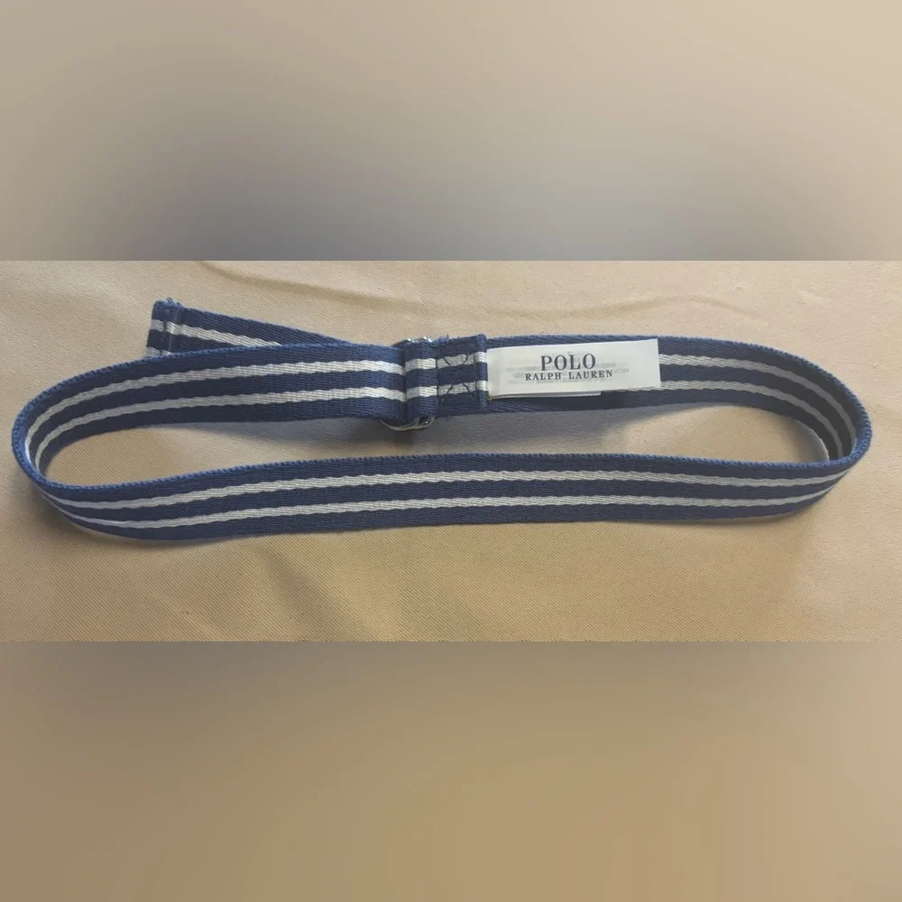 POLO‎ Ralph Lauren Belt Boy Sz 7 Blue White Striped D-Ring Preppy Nautical